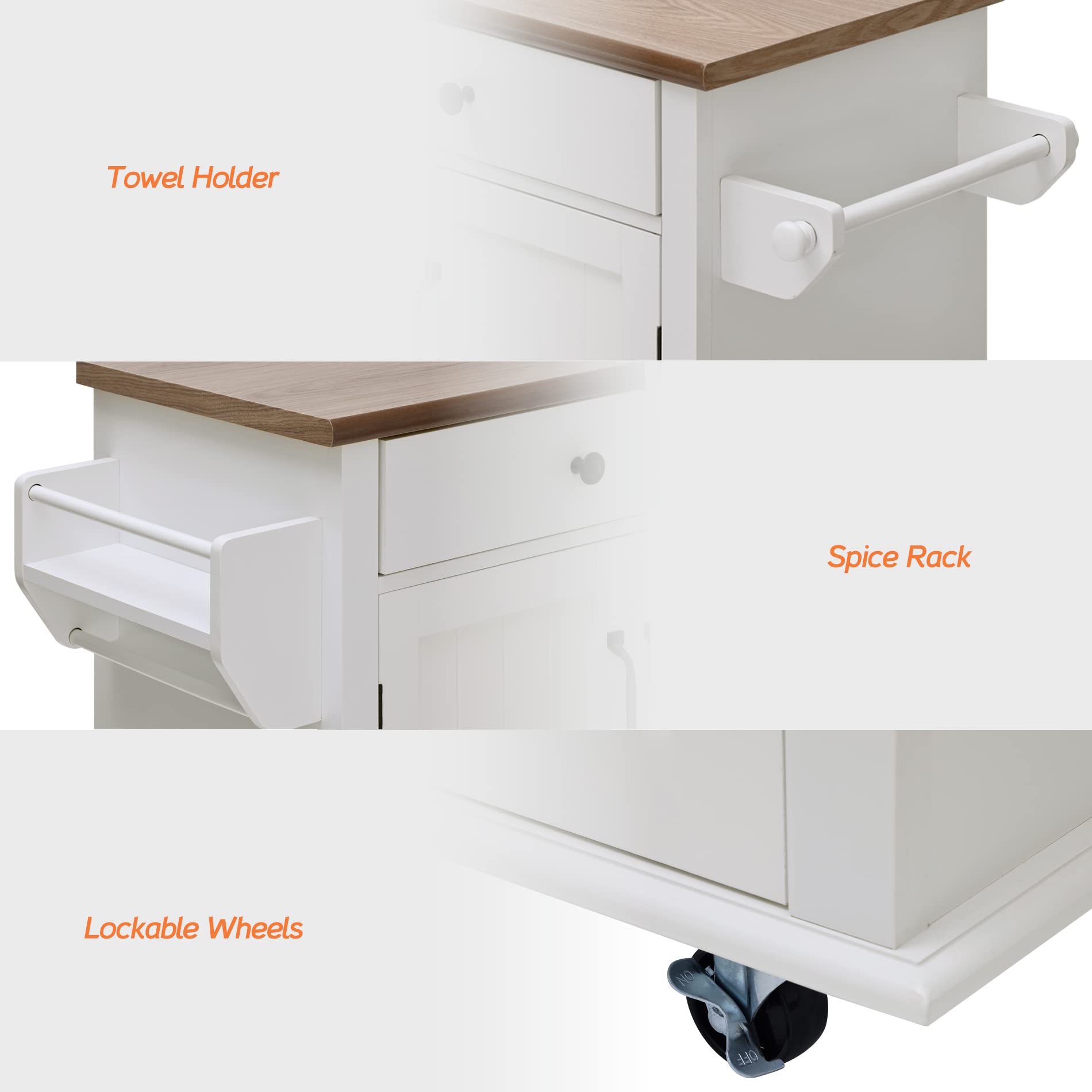 WAMPAT Rolling Kitchen Cart with Drawers and Cabinet - Stainless Steel Mobile Kitchen Island with Spice Rack & Towel Holder | Perfect for Small Spaces, Apartment Cooking & Extra Countertop Storage