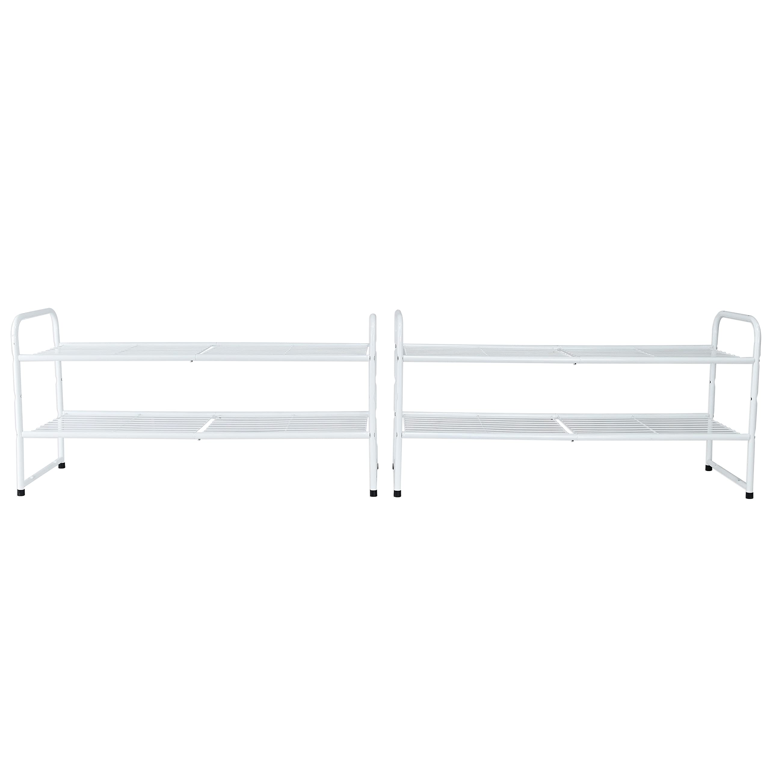 SUFAUY 2-Tier Shoe Rack Organizer - White Metal Wire Grid Storage Shelf for Entryway, Bedroom, Closet - Space Saving Large Capacity Shoe Organizer for Men, Women & Kids Shoes - Perfect for Small Spaces & Apartment Living