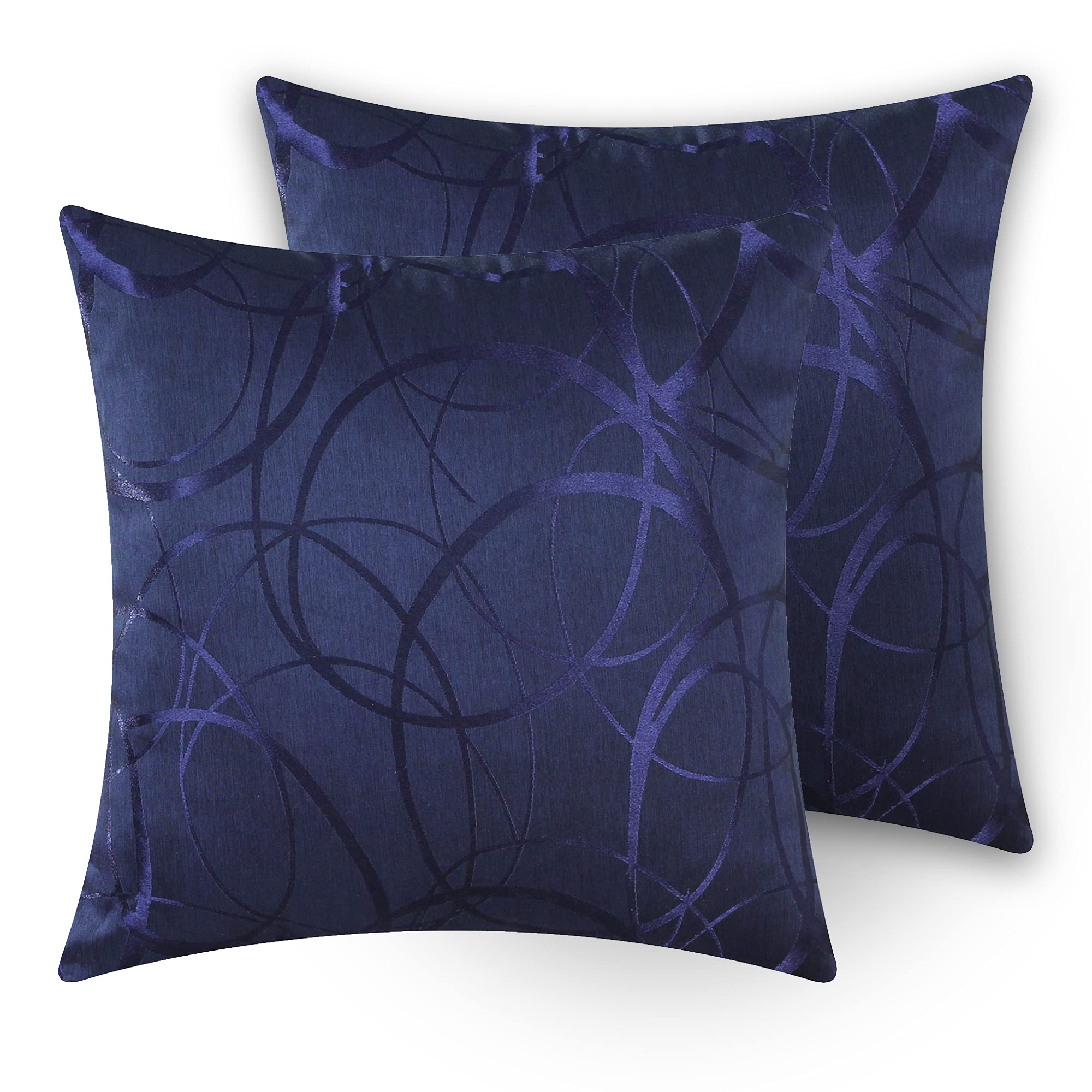 Miomao Set of 2 Lightweight Square Throw Pillow Covers 18x18 Inches - Navy Blue Geometric Design Cushion Cases with Rings for Sofa, Couch, Bed & Chair - Perfect for Living Room, Bedroom & Home Decor