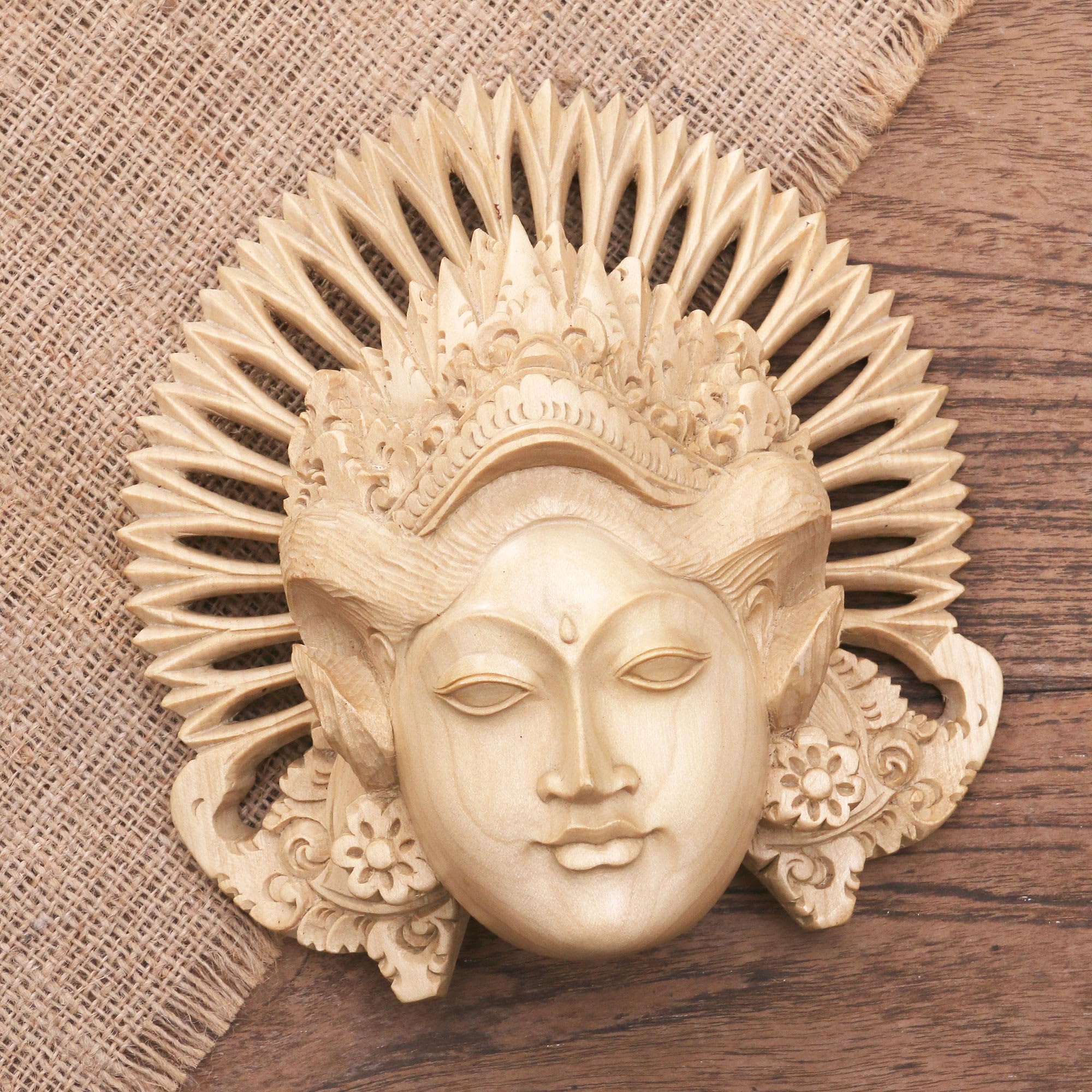 Handcarved Balinese Janger Dancer Wood Mask - Authentic Indonesian Artisan Craft, Brown Cultural Wall Decor (7.75x7x3.5 inches) - Perfect for Home Decor, Theater Performances & Cultural Displays