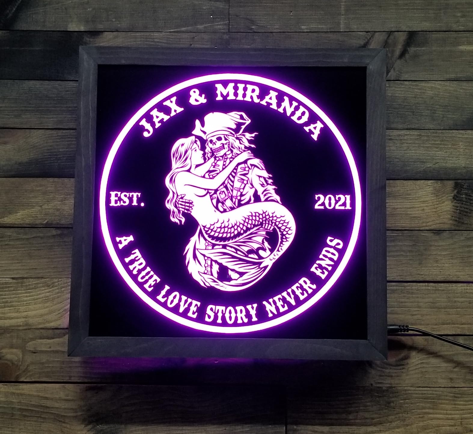 Custom Pirate & Mermaid LED Wall Sign - Personalized Light-Up Home Decor - Romantic 'True Love Never Ends' Art for Couples - Unique Gift for Anniversaries, Home Bars & Bedrooms - Energy Efficient Non-Neon Lighting
