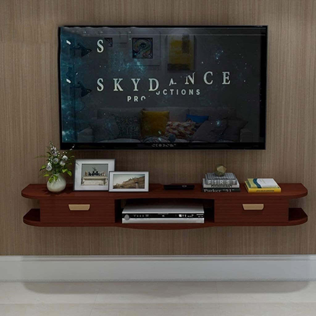 Wall Mounted Floating Shelf TV Stand - 120cm Media Console with 2 Drawers for Living Room, Bedroom & Gaming Setup (Color: Dark Wood) - Space Saving Entertainment Storage Solution