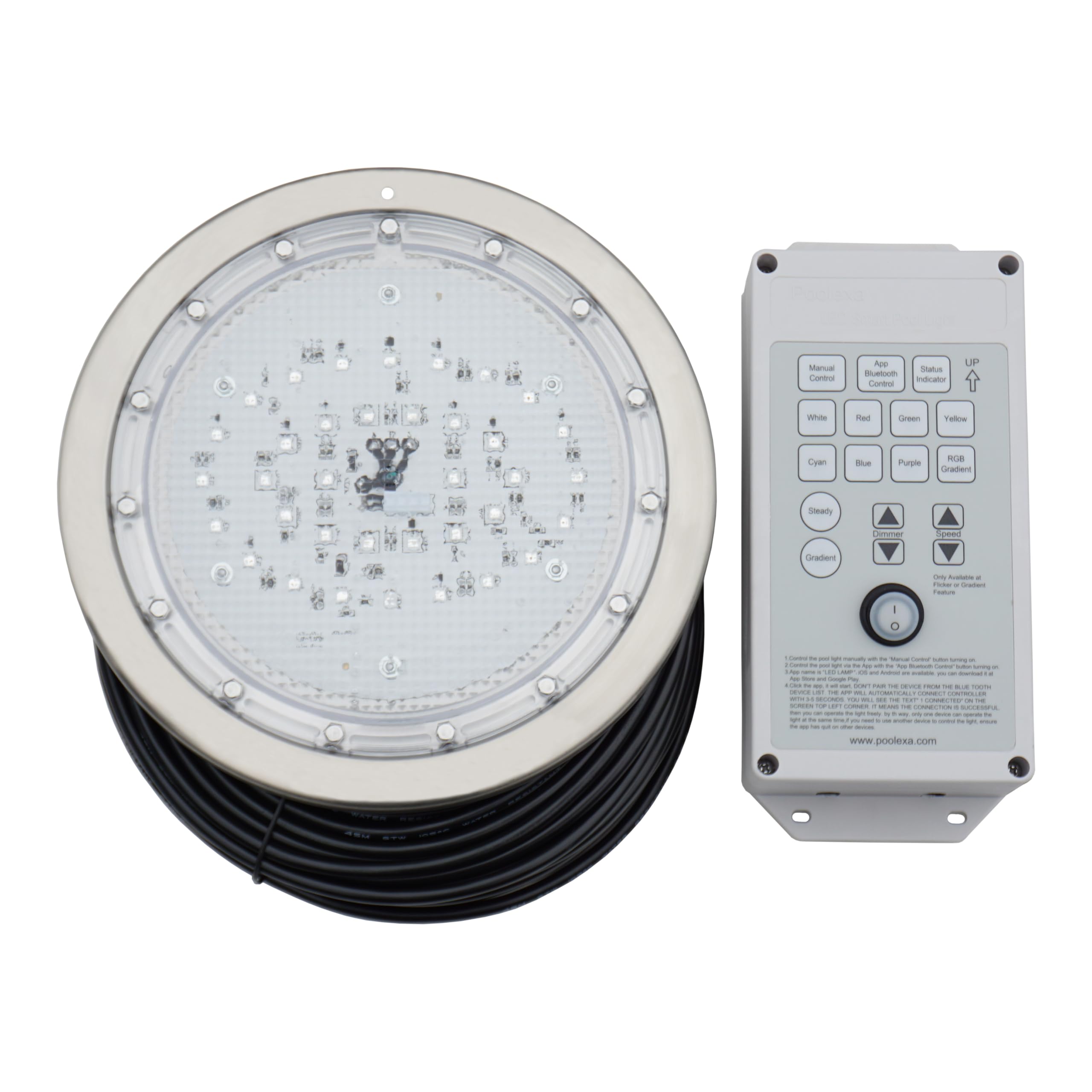 10 Inch LED Multicolor Inground Pool Light - Stainless Steel Waterproof Housing, 50ft Cord with RGB Remote Controller for Wet Niche | Perfect for Backyard, Inground Swimming Pools and Landscape Lighting