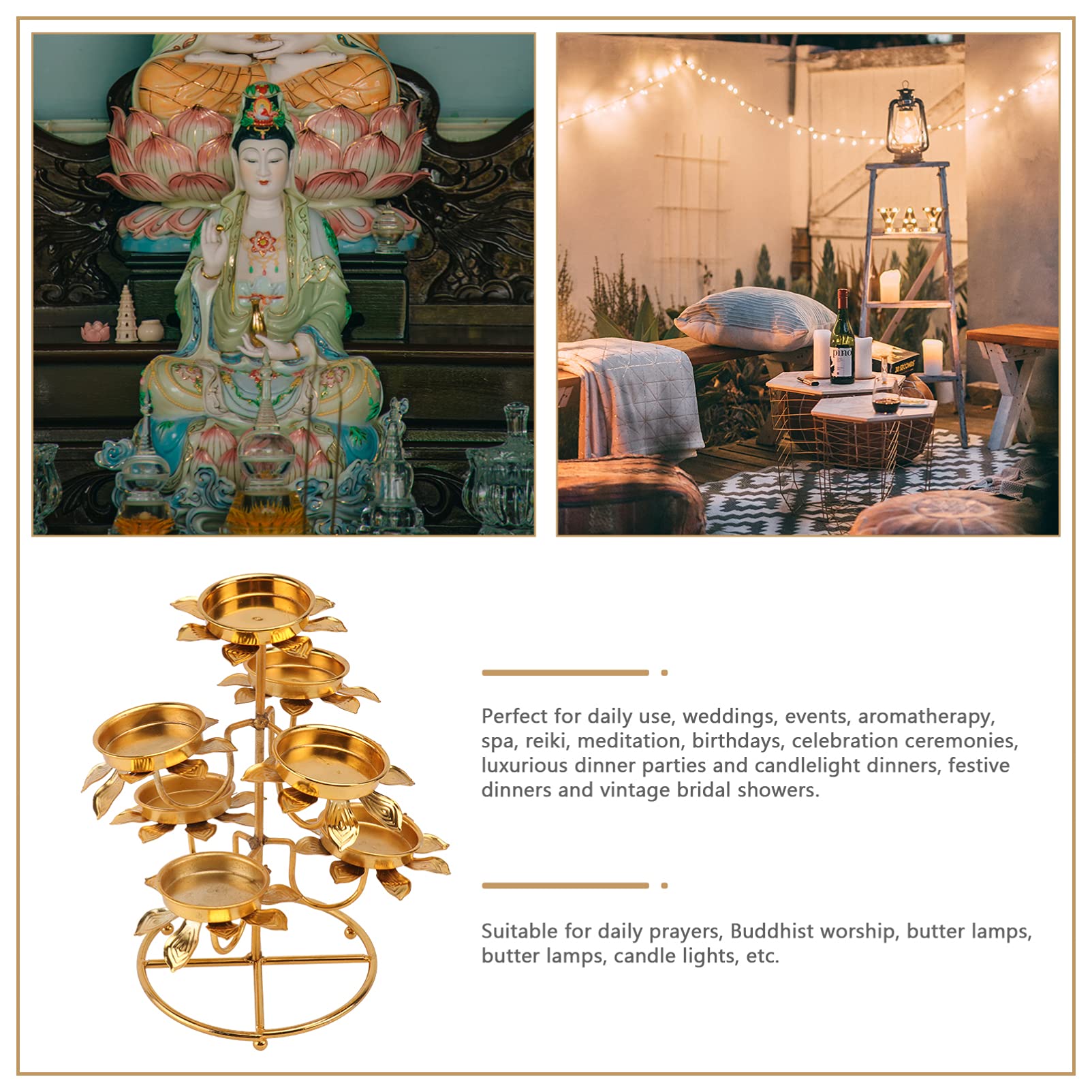 VICASKY Golden Brass Ghee Lamp Butter Lamp Holder - Metal Candle Stand for Buddhist Altar, Home Decor, Wedding Table & Temple Use - Oil Lamp Cup with Cupcake Stand Design for Spiritual & Decorative Lighting