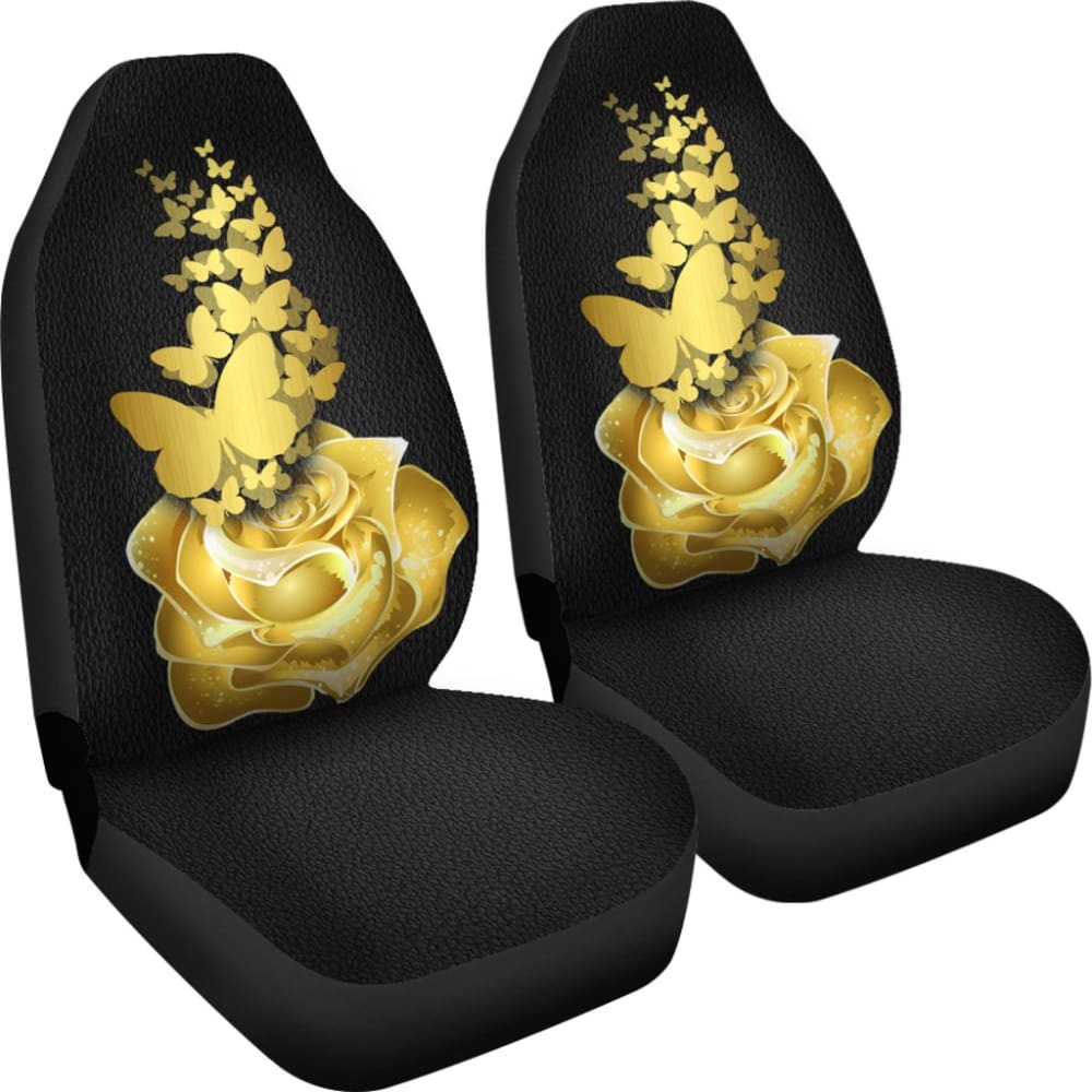 Golden Rose & Butterfly Car Seat Covers - Luxury Floral Car Accessories for Women - Perfect for Sedans, SUVs & Trucks - Gift Idea for Her