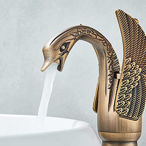 Antique Bronze Single Handle Swan Spout Bathroom Vessel Sink Faucet - Perfect for Modern Vanities & Luxury Powder Rooms