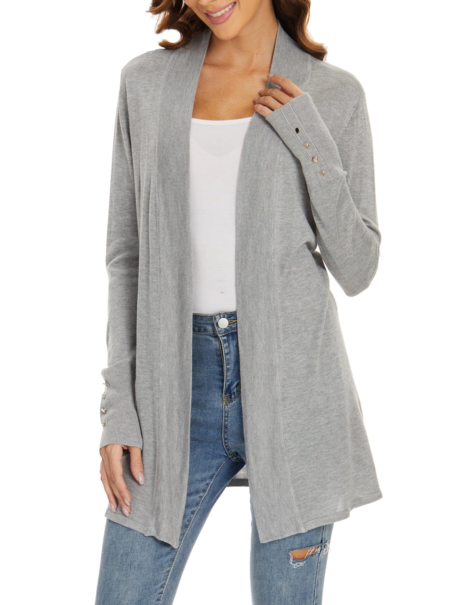 Women's Lightweight Open Front Cardigan Sweater - Long Sleeve Dressy Casual Knitwear for Spring & Early Fall | Perfect for Office, Layering & Everyday Wear