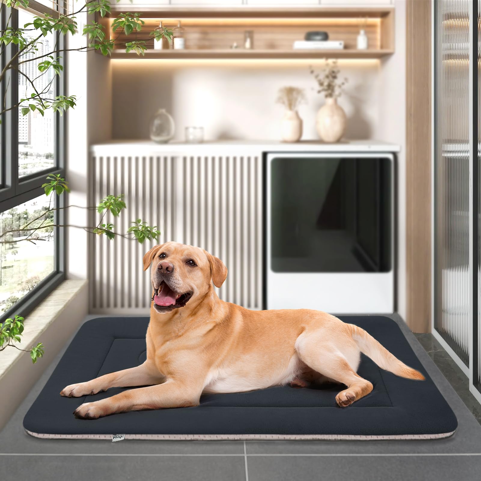 JoicyCo Extra Large Dog Bed - 48 Inch Soft & Washable Pet Bed with Non-Slip Bottom for Dogs & Cats | Durable Kennel Pad & Crate Mat for Sleeping, Lounging & Travel - Dark Gray