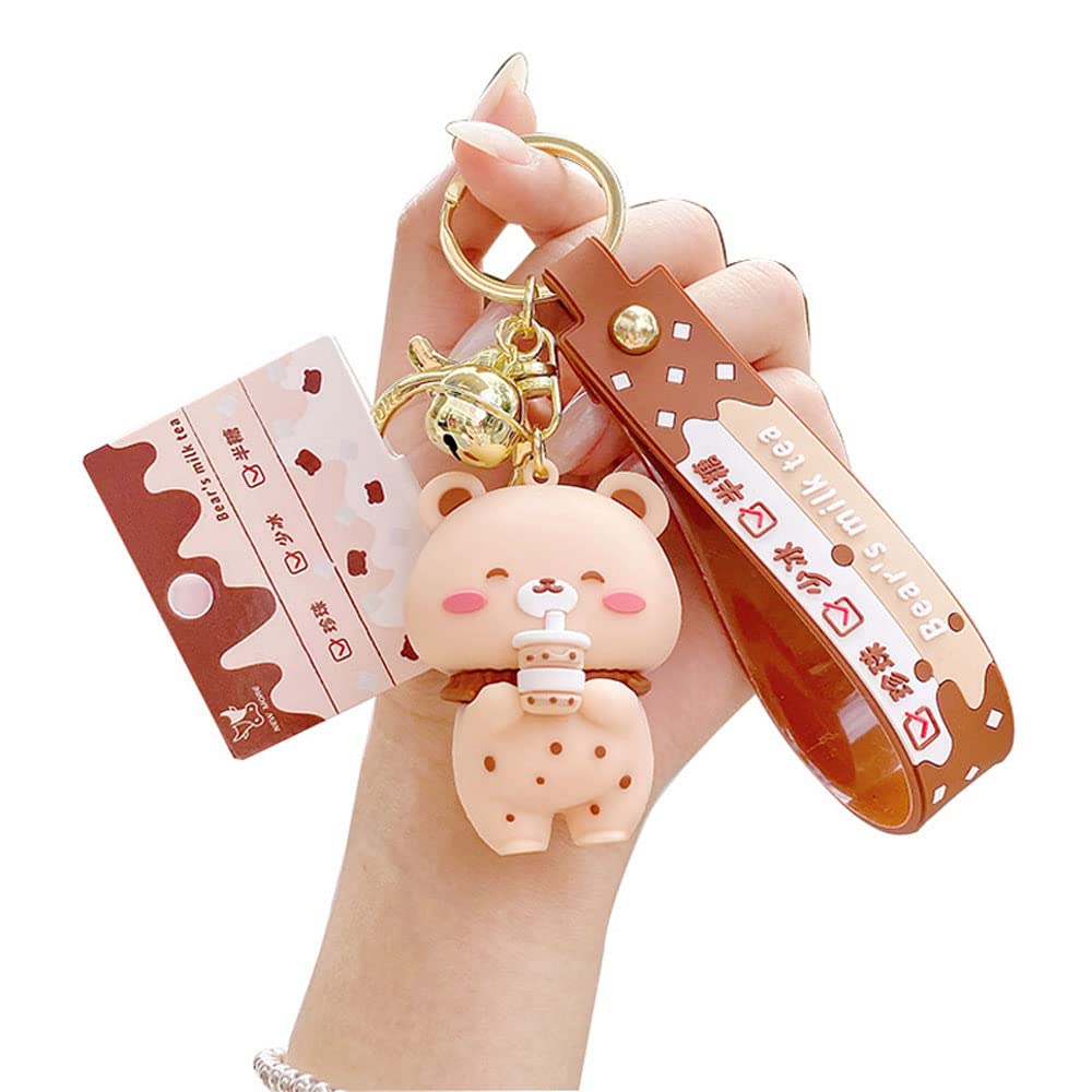 HSYHERE Cute Milk Tea Bear Keychain - Valentine's Gift for Couples, Men & Women - Funny Bubble Tea Key Ring for Backpacks, Purses & Keychains (Best for Anniversaries & Romantic Gifts)