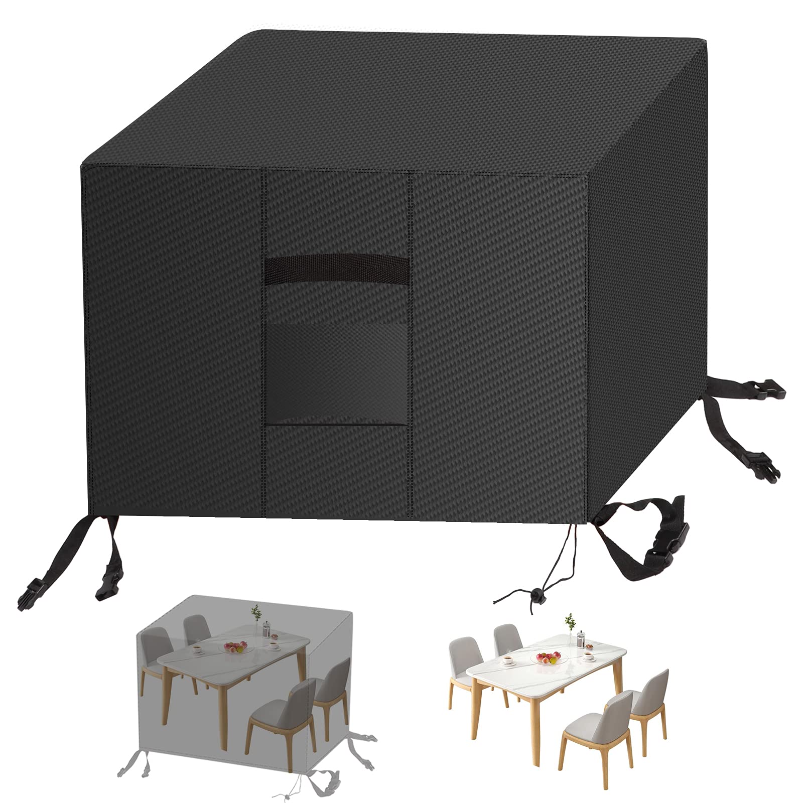 PTYHOW 55x55x36in Outdoor Furniture Cover - Waterproof 435D Oxford Fabric with Vents & Buckles - Windproof Patio Covers for Garden Chairs, Tables & Sets - Perfect for Backyard, Deck & Poolside Furniture Protection (Black)
