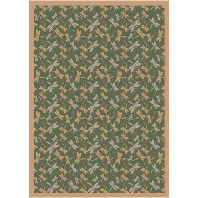 Joy Carpets Kaleidoscope Dragonflies Whimsical Area Rugs - Green Non-Slip Kids Playroom Rug for Nursery, Bedroom & Play Areas