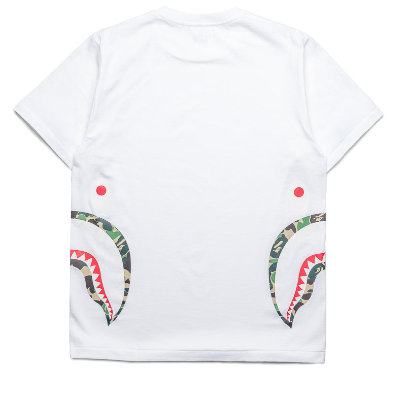 BAPE ABC Camo Side Shark Graphic T-Shirt - White & Green Streetwear for Men | Casual Wear & Urban Fashion