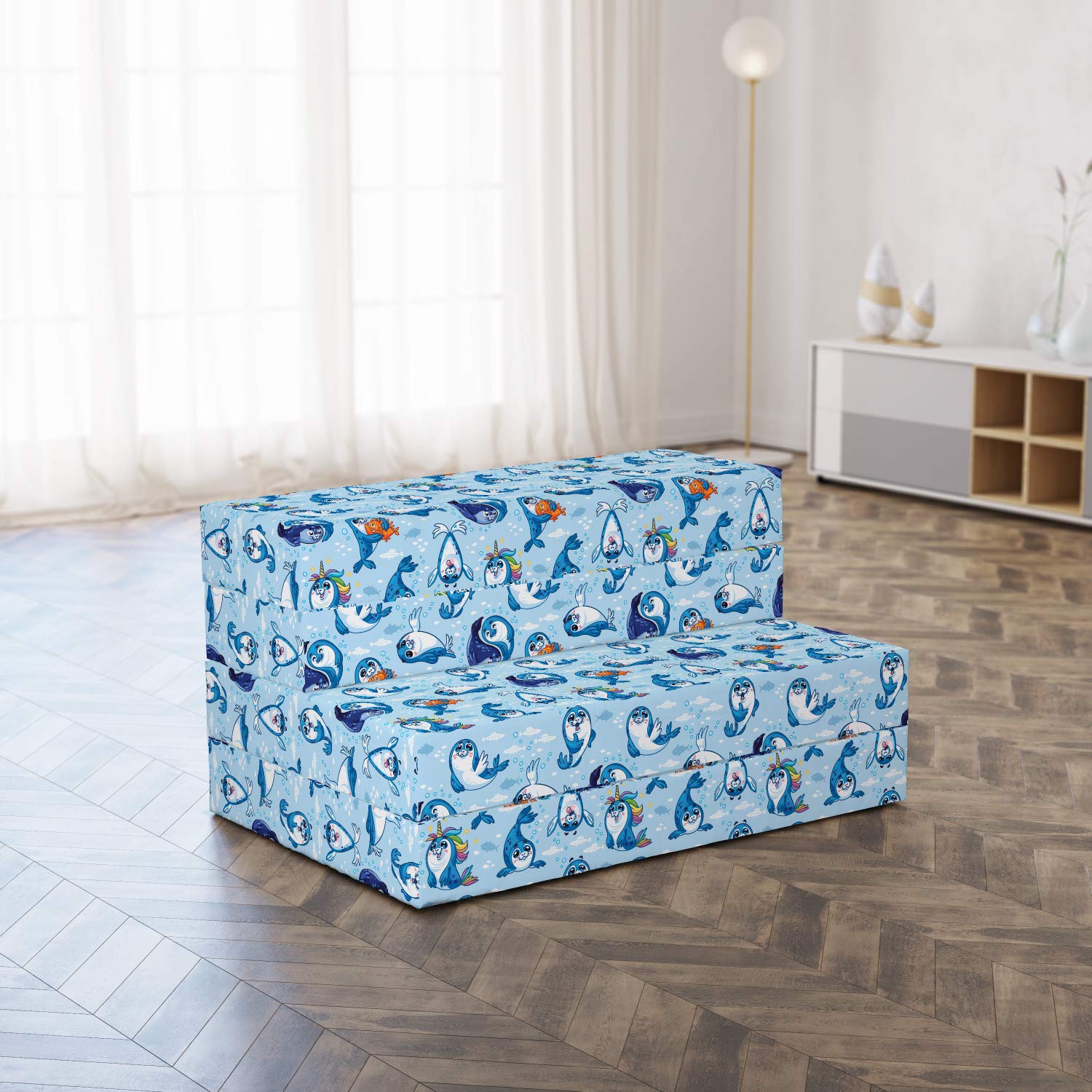 Ambesonne Cartoon Foldable Mattress with Friendly Seal Design, 74.8