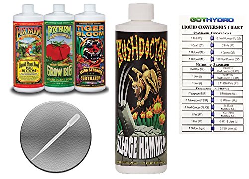 Fox Farm Trio 1 Quart Nutrient Bundle with Sledge Hammer & GotHydro Conversion Card - Hydroponic Plant Food for Indoor Gardening, Grow Tents, and Hydroponic Systems