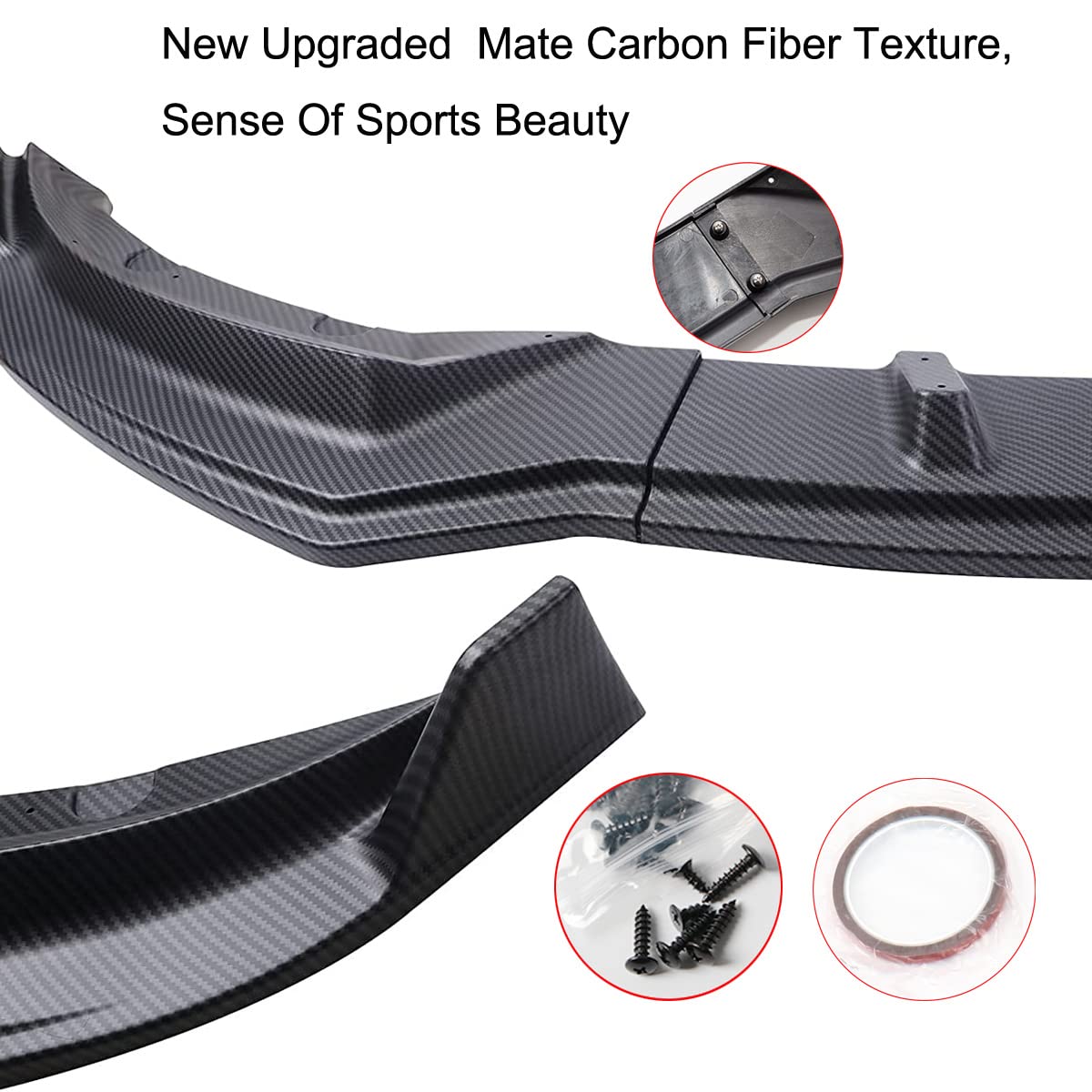 2017-2023 Tesla Model 3 Front Bumper Lip Spoiler - ABS Gloss Carbon Fiber Chin Splitter Protector | Enhances Aerodynamics & Sporty Look | Perfect for Car Enthusiasts & Performance Upgrades