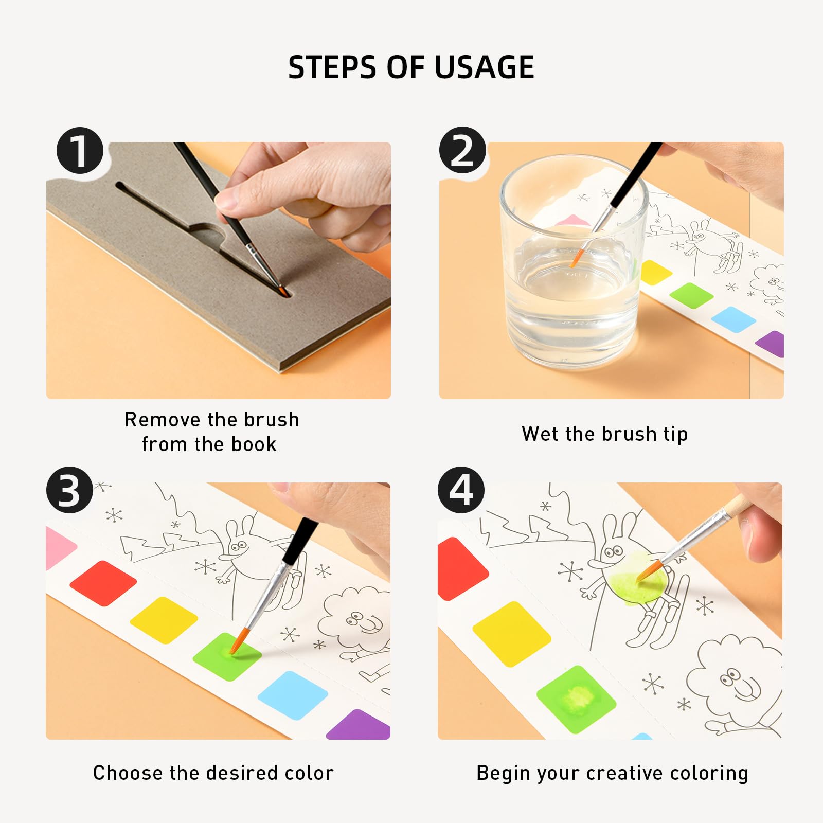 MiDeer Watercolor Painting Book for Kids Ages 3-8 - Reusable Travel Activity Coloring Book Set with Water Pens | Perfect for Arts & Crafts, Toddler Learning, Road Trips & Holiday Gifts