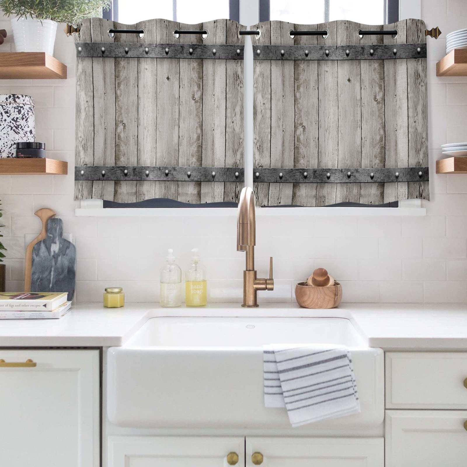 Vintage Farmhouse Window Curtains 45 Inches Length - 2 Panels Grommet Blackout Drapes for Kitchen, Living Room, Bedroom & Laundry Room - 84x45 Inches Wood & Metal Door Treatment - Perfect for Home Decor, Privacy & Light Control