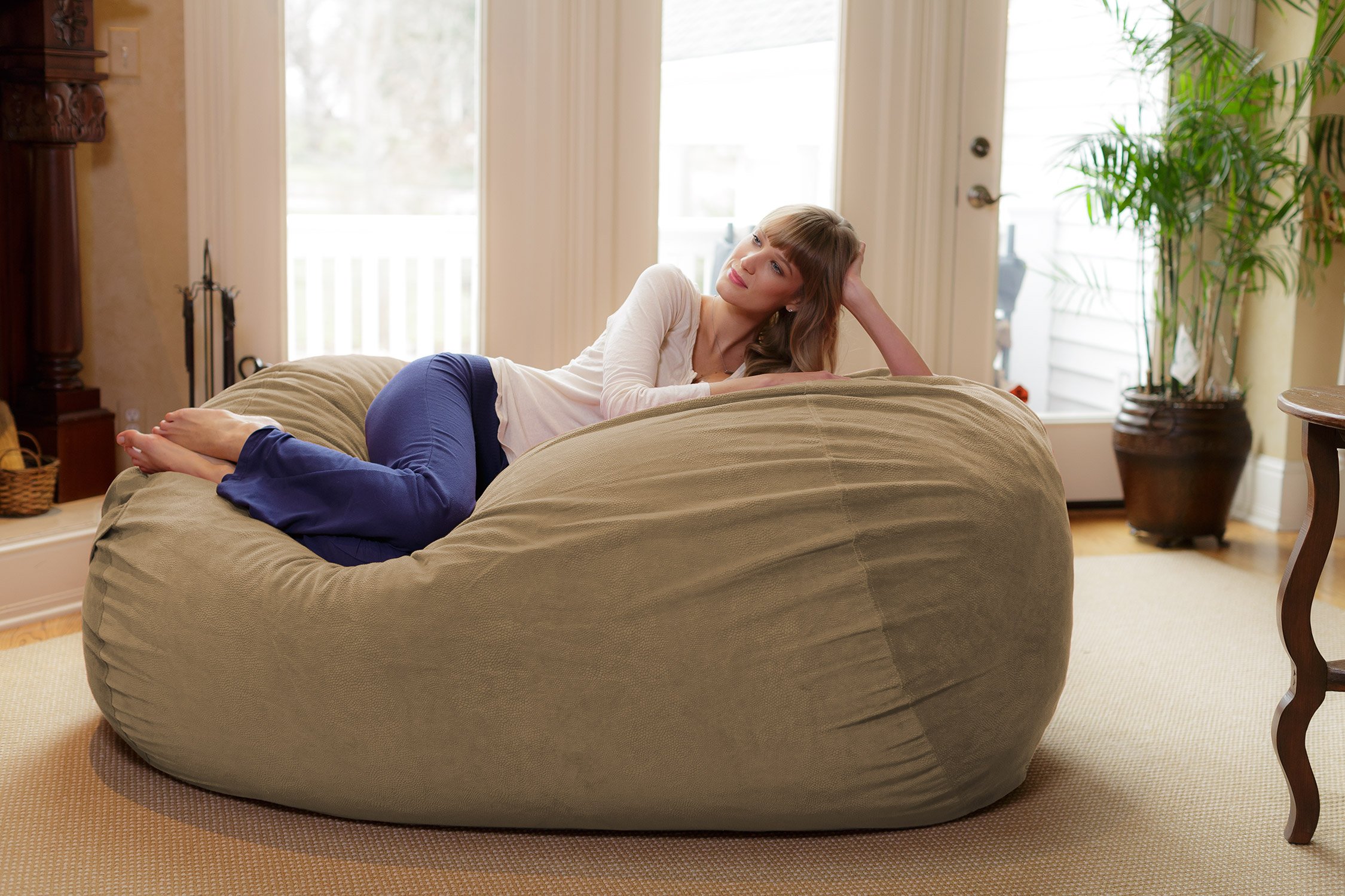 Chill Sack 6' Memory Foam Bean Bag Chair - Large Lounger with Soft Microfiber Cover (Tan Pebble) for Living Room, Game Room & Dorm Comfort
