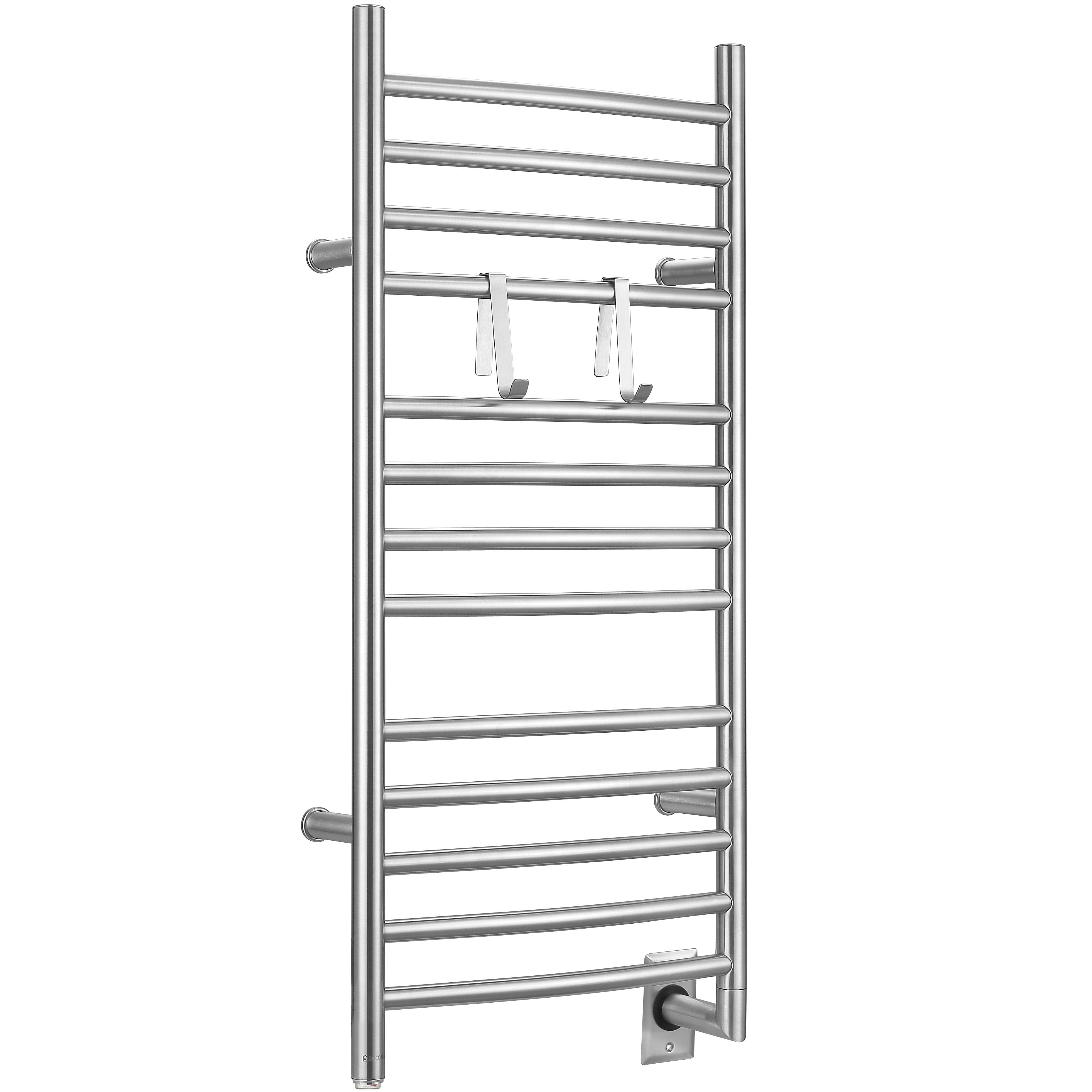 Ancona Svelte Rounded 13 Bar Hardwired Towel Warmer with 2 Adjustable Hooks - Brushed Stainless Steel Bathroom Heater for Spa, Luxury Home & Hotel Use