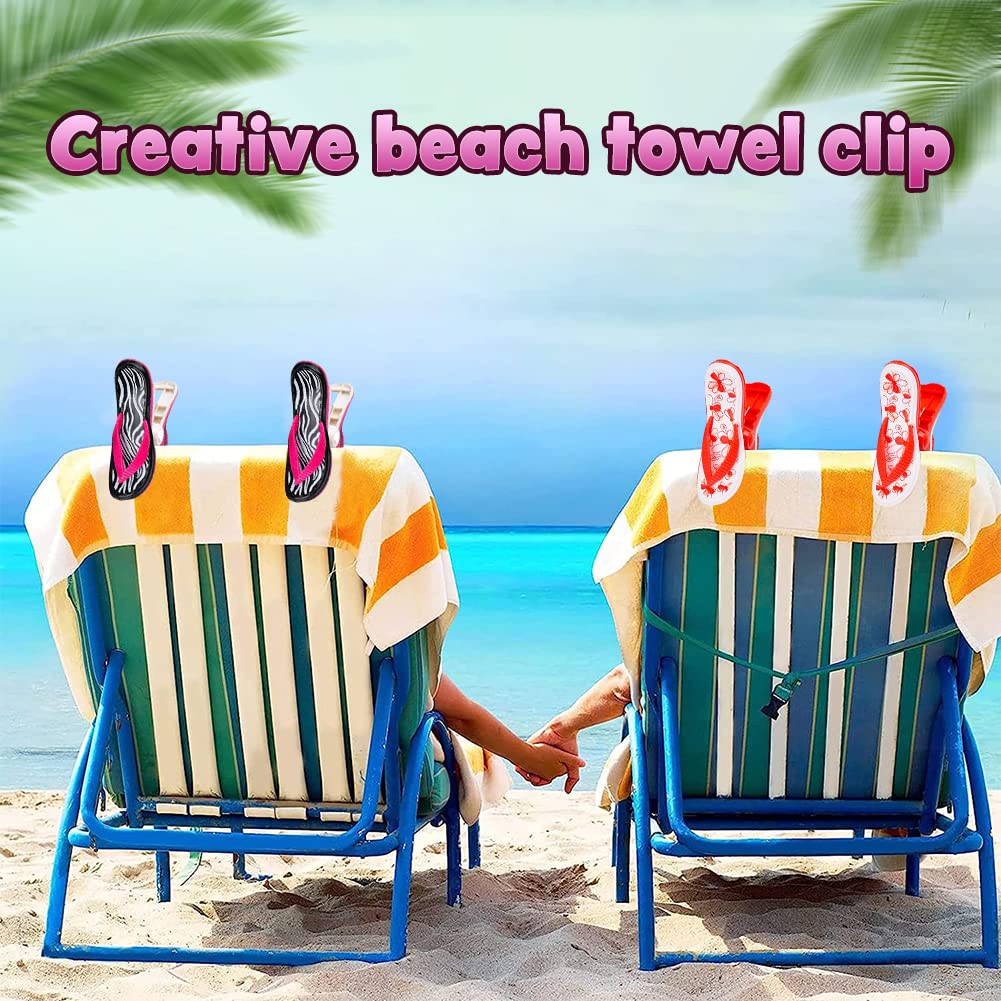 8Pcs Jumbo Beach Towel Clips - Heavy Duty Lounge Chair Clips, Slipper Towel Holders & Clothes Pegs - Bright Color Pool Accessories for Patio, Vacation, Beach & Backyard (Slippers-B, 8 Pack) - Perfect for Securing Towels on Chairs, Hanging Swimsuits & Organizing Poolside Essentials