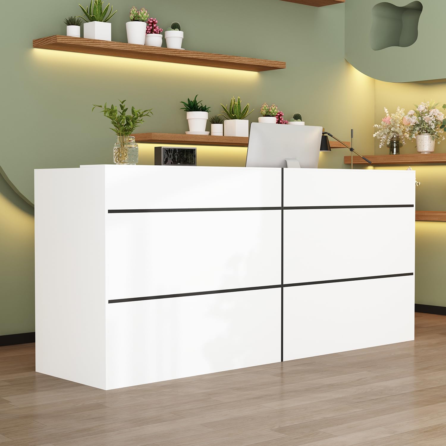Modern Reception Desk with Shelves & Storage - 86.6