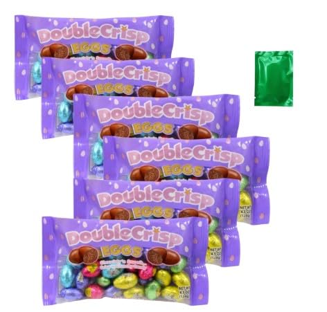 Double Chocolate Crispy Easter Eggs - Crunchy Chocolate Treats for Easter Baskets, Egg Stuffers & Party Favors - 4.5oz (6 Bags) - Perfect for Easter Celebrations, Gift Giving & Holiday Snacking