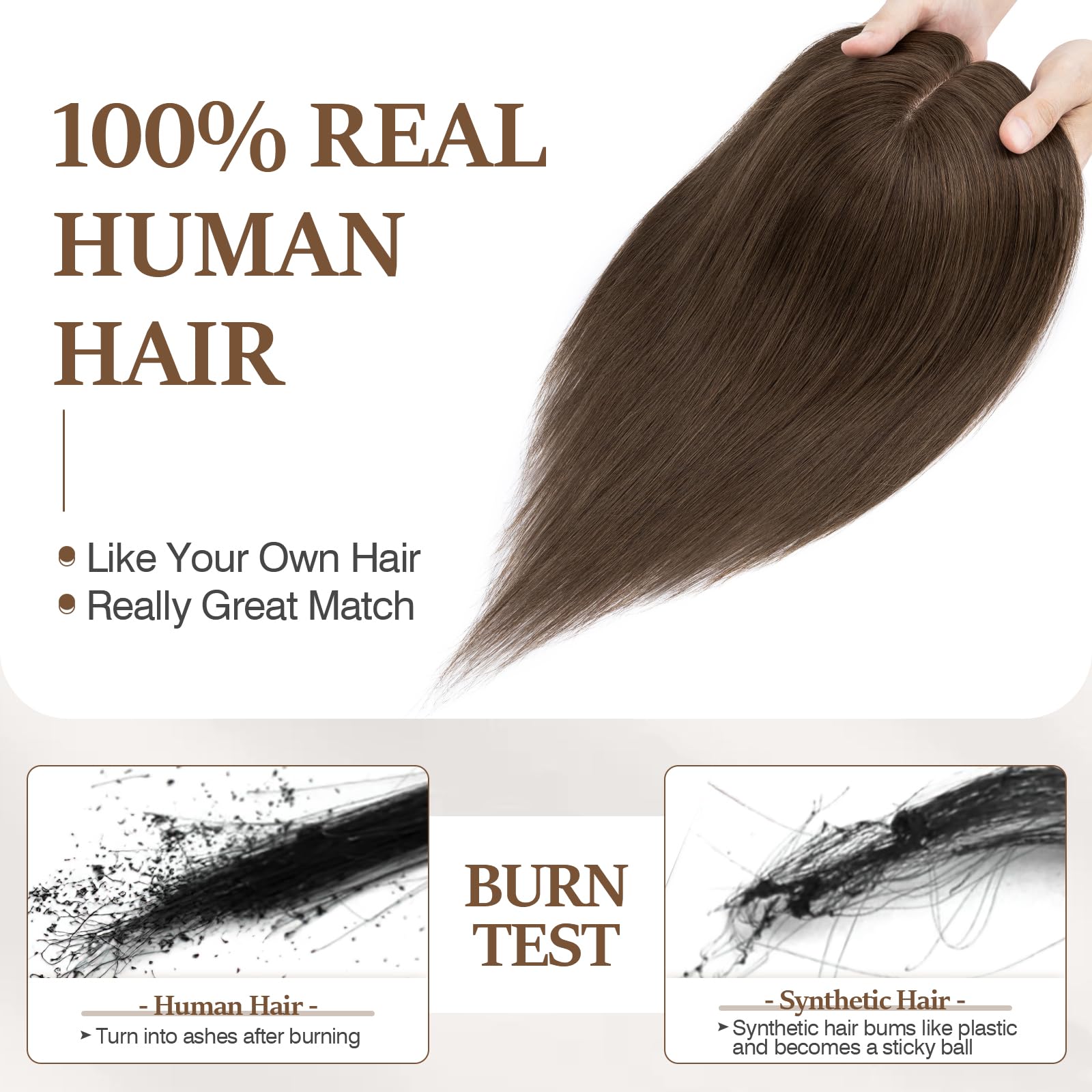 100% Human Hair Toppers for Women - Remy Clip-In Hair Topper with Silk Base for Thinning Hair | 14 Inch #2R Chocolate Brown | Perfect for Daily Wear, Special Occasions & Hair Loss Solutions