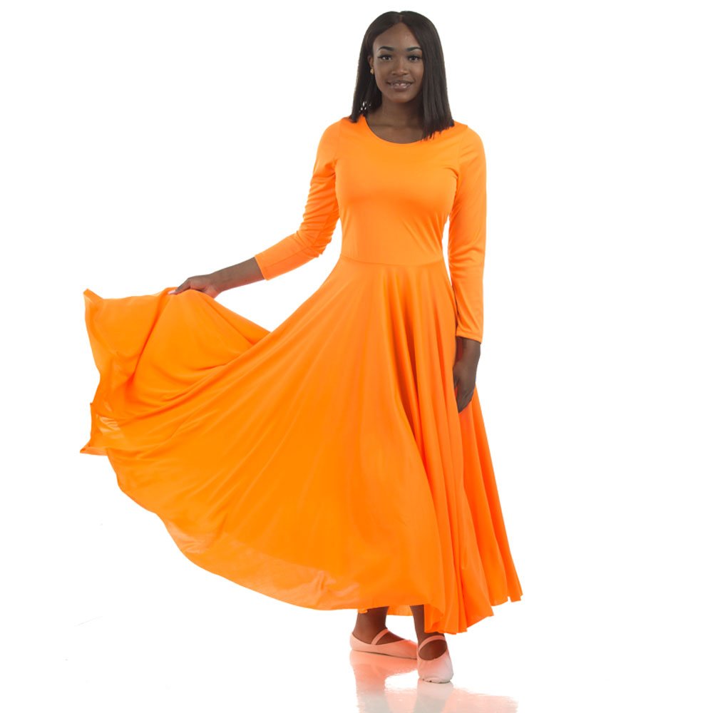 Danzcue Women's Loose Fit Long Sleeve Dance Dress - Flowy Praise Worship Performance Dress for Church, Ballet & Contemporary Dance