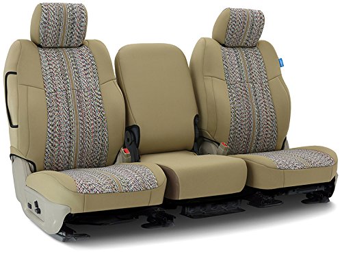 Custom Fit Coverking Rear 60/40 Bench Seat Cover for GMC Sierra 2500 HD/3500 HD Trucks | Saddle Blanket Design in Camel & Tan | Durable Protection for Work & Off-Road Adventures