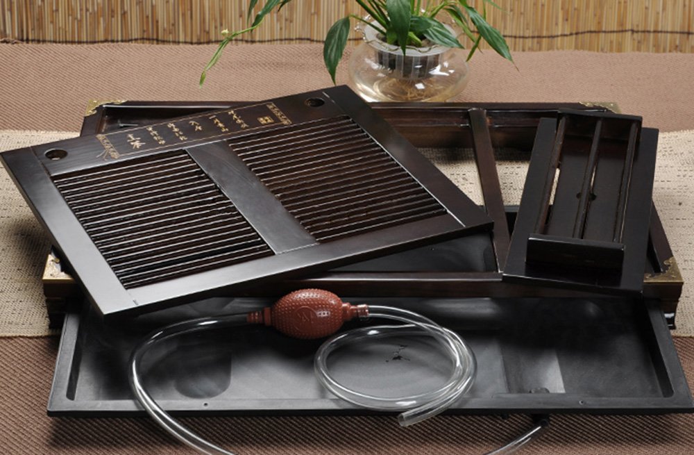 Premium Wooden Tea Tray with Ceramic Kung Fu Tea Set - Traditional Chinese Black Tea Service for Home, Office & Tea Ceremonies