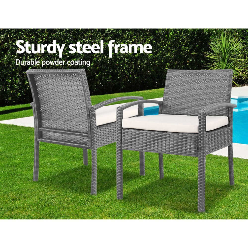 3-Piece Patio Furniture Bistro Set - Outdoor Wicker Lounge Chairs & Table - Weather-Resistant Grey Rattan for Garden, Balcony, Backyard Dining & Relaxation