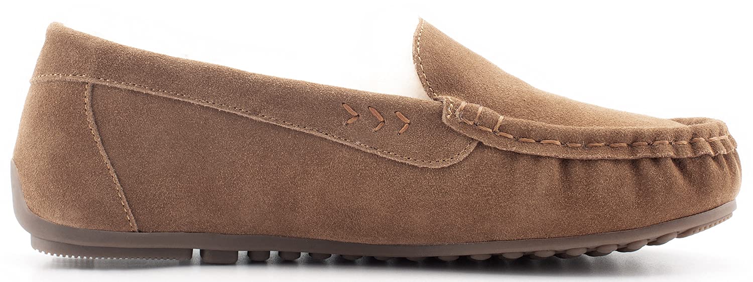 Parfeying Women's Sheepskin Moccasin Slippers - Soft Cow Suede Memory Foam Loafers for Indoor/Outdoor Wear - Cozy House Shoes for Driving, Lounging & Winter Comfort