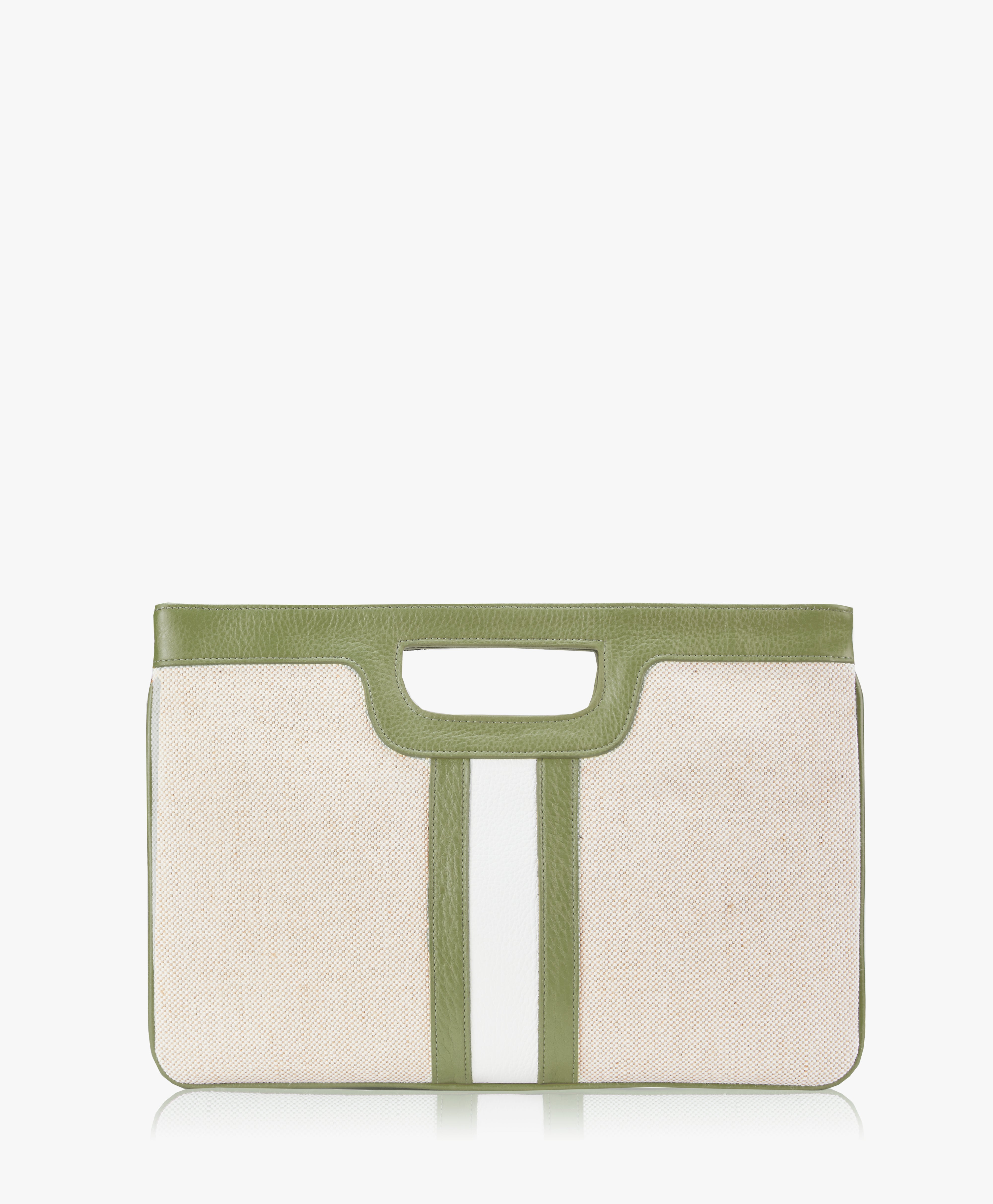 Italian Canvas & Sage Leather Camilla Clutch - Elegant Women's Evening Bag for Parties, Weddings & Special Occasions