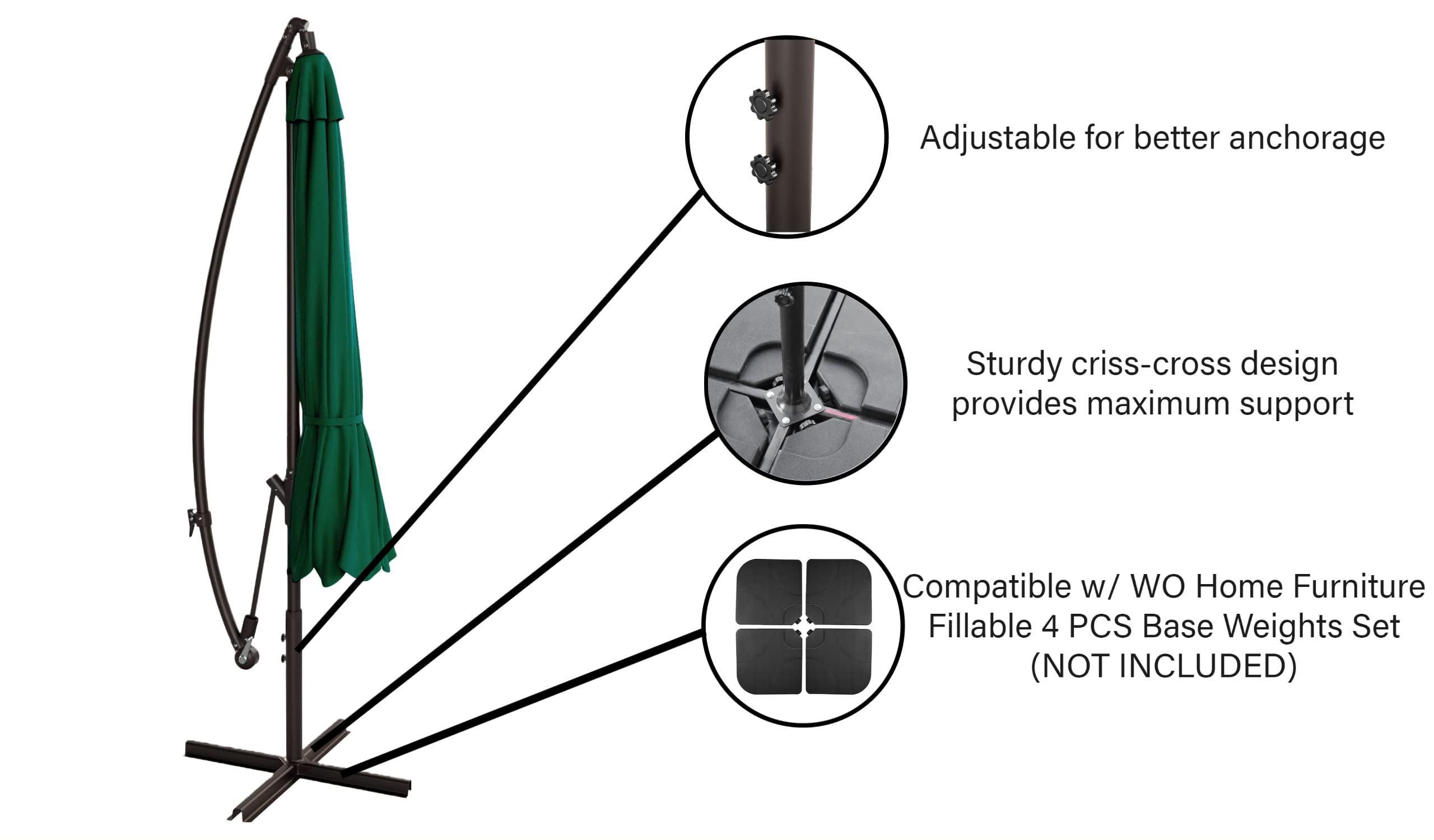10ft Outdoor Patio Cantilever Umbrella with Stand - 2 Piece Hanging Shade Kit for Backyard, Poolside & Garden Relaxation | WO Home Furniture