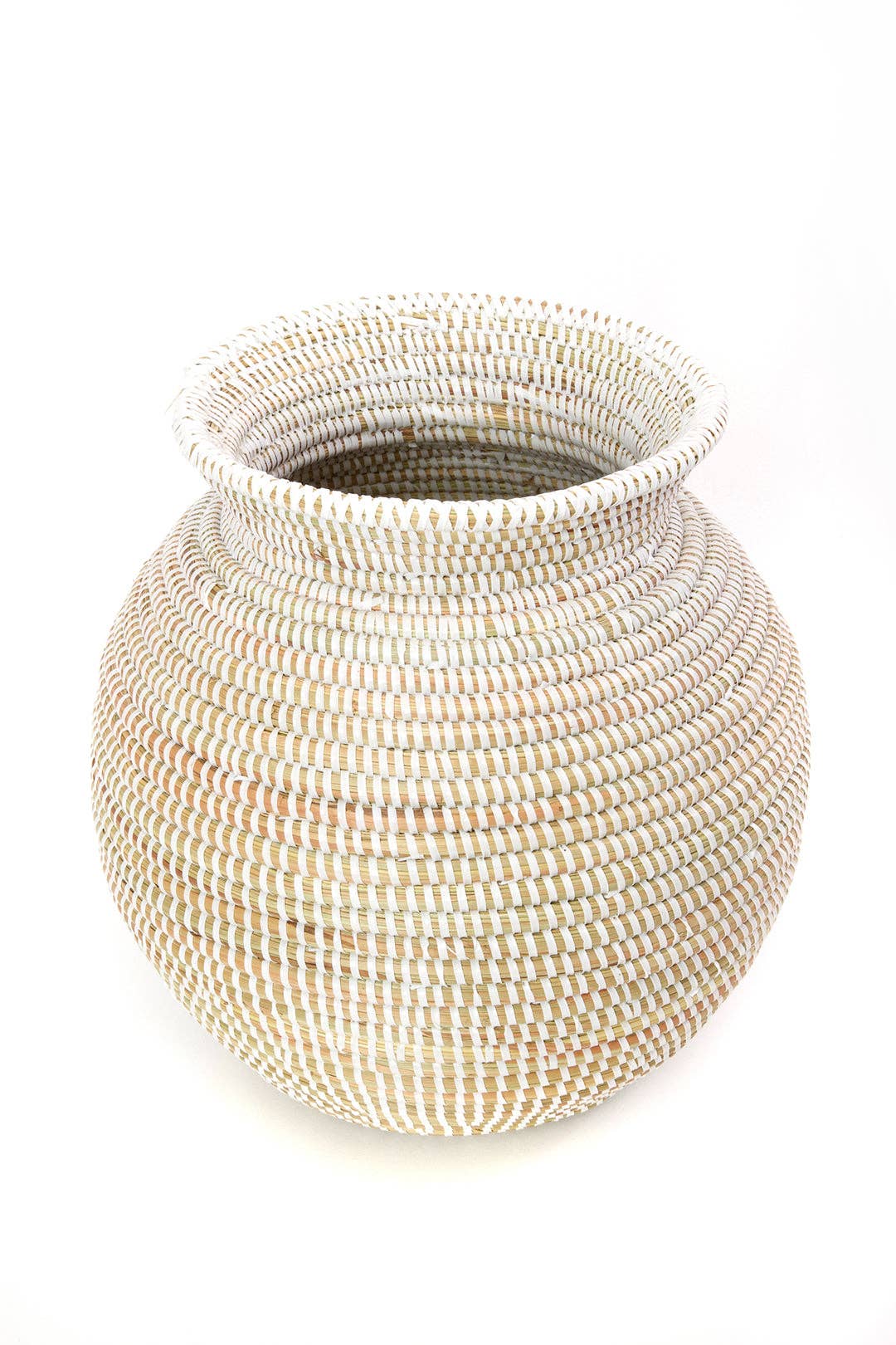 Handwoven White Senegalese Storage Basket - Natural African Woven Kitchen Organizer for Fruits, Bread & Home Decor | Perfect for Farmhouse, Boho & Coastal Style Decorations