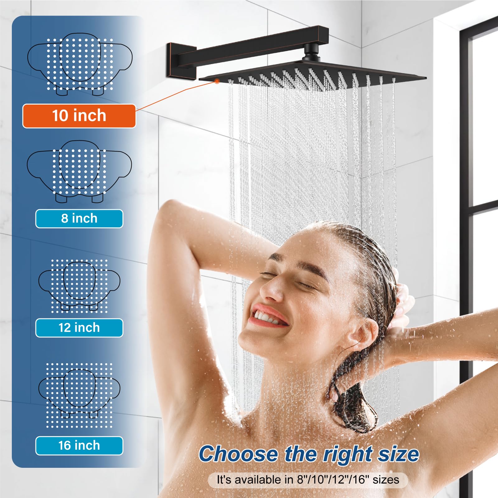 Midanya 10 Inch Oil Rubbed Bronze Rain Shower System - Square Rainfall Shower Head with Handheld Sprayer, Waterfall Tub Spout & Rough-in Valve Shower Mixer Combo for Bathroom Renovation | Perfect for Spa-Like Experience in Modern Homes