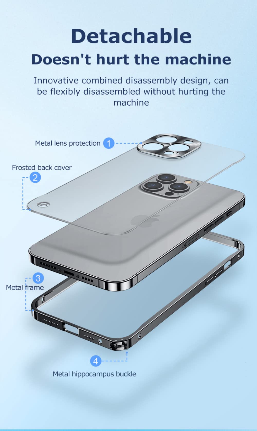 Premium Aluminum Metal Frame & Matte Translucent Back Cover for iPhone 11/12/13 Mini/Pro/Max - Slim Protective Case with Lens Protection (Silver) | Perfect for Everyday Use, Travel & Outdoor Activities