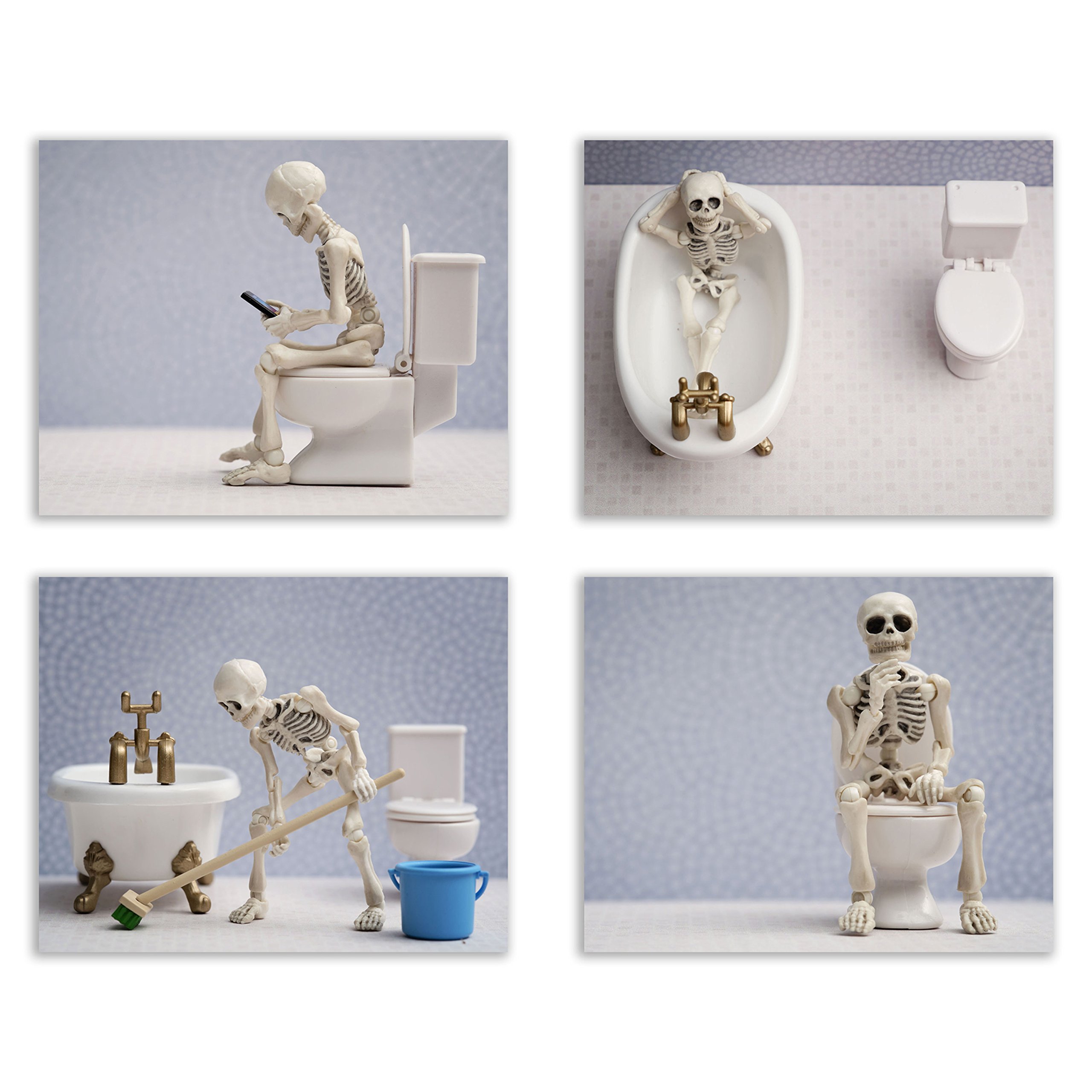 Funny Skeleton on Toilet Wall Art - 8x10