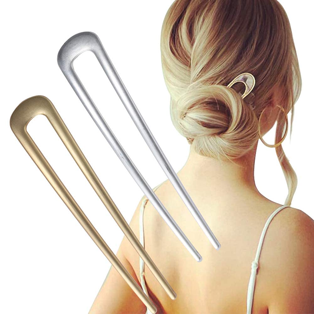 2 PCS Gold U-Shaped Hair Pins - French Twist Hair Sticks for Women, Bun & Chignon Hair Accessories (Perfect for Weddings, Prom & Everyday Elegant Hairstyles)