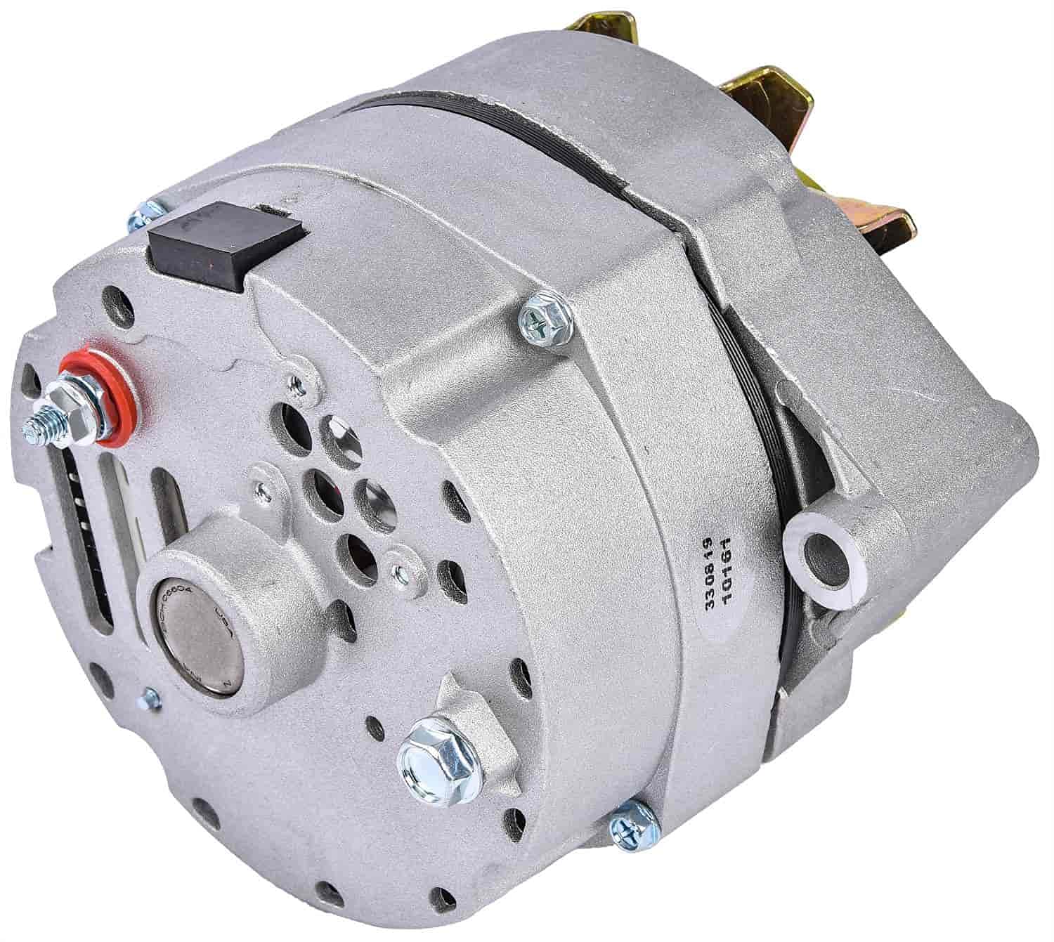 JEGS 1-Wire GM Alternator 140 Amp High Output - USA Made Natural Finish - Single Groove V-Belt Pulley with Turbo Fan - Internal Regulator 12 Volt GM 10si - Perfect for Classic Car Restoration & Performance Upgrades