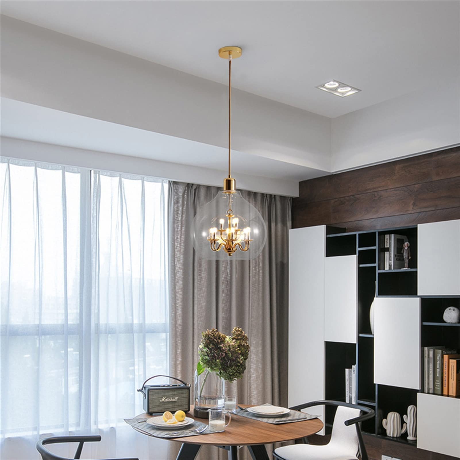 Modern Glass Ball Ceiling Pendant Light - Nordic Minimalist Chandelier for Restaurant, Bar, Bedroom & Living Room - Gradient Blue Luxury Lighting Fixture for Home Decor and Commercial Spaces