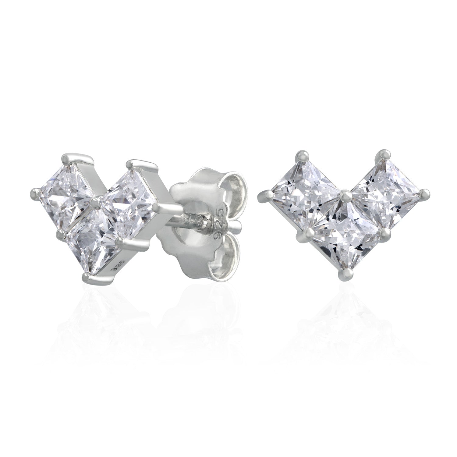 Sparkling White 3-Stone Heart Stud Earrings for Women - Perfect for Valentine's Day, Anniversary & Romantic Date Night Jewelry Gift