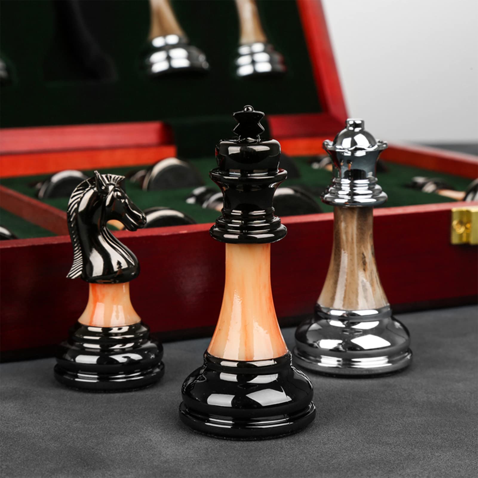 Premium Metal Chess Set for Adults & Kids - Luxury Folding Wooden Chess Board with Zinc Alloy & Acrylic Pieces - Portable Travel Chess Game Set for Home, Office, Park & Gifts - Strategy Board Game for Family & Friends