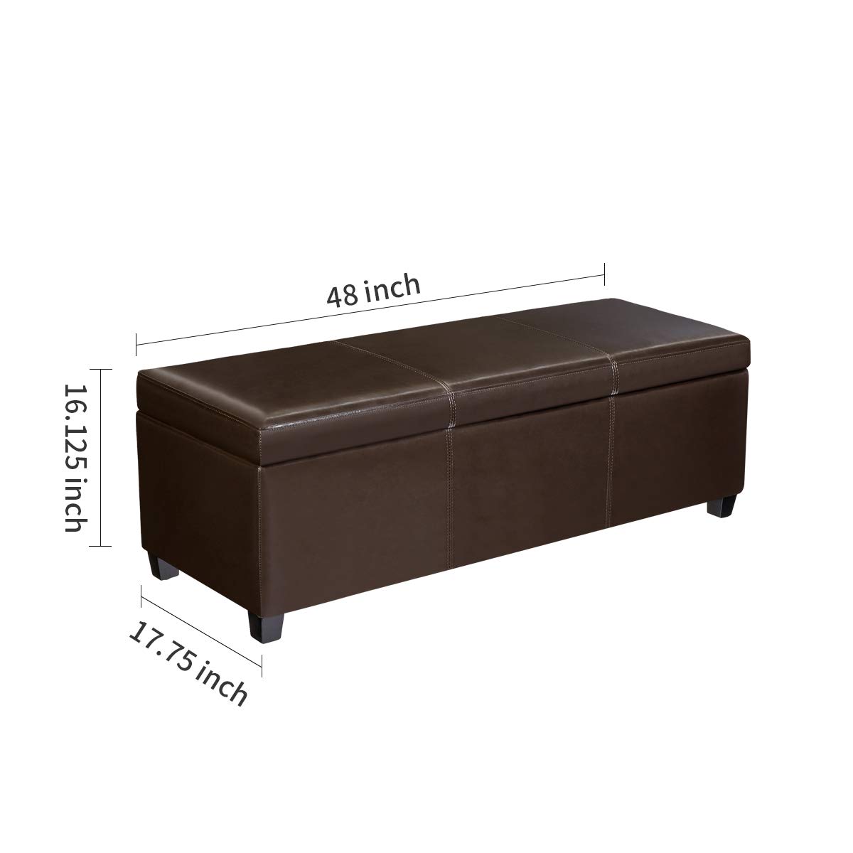 FIRST HILL FHW Madison Rectangular Faux Leather Storage Ottoman Bench - Large Espresso Brown - Living Room Footrest, Bedroom Storage, Entryway Seating