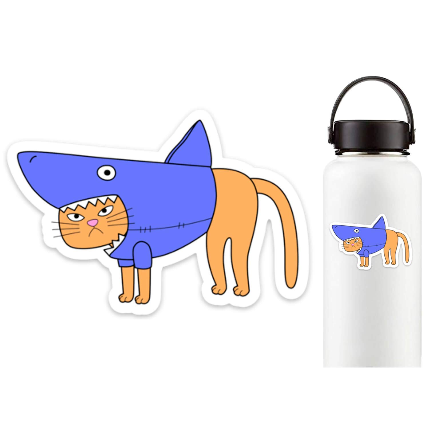 Stickeroonie Funny Shark Suit & Grumpy Cat Vinyl Decals - 4 Inch Cute Laptop, Computer, Hydro Flask, Car & Phone Stickers - Perfect for Water Bottles, Tech Devices & Vehicle Decor