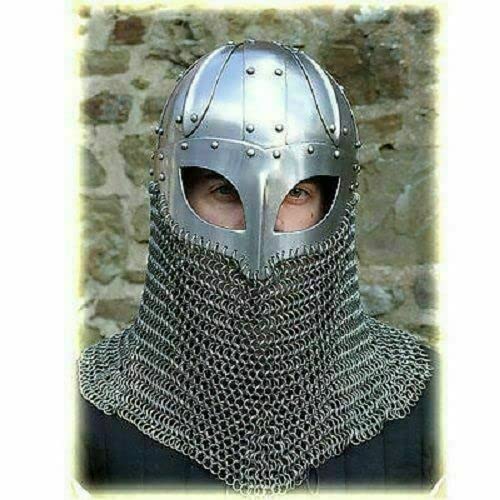 Authentic Medieval Viking Helmet - 18G Steel Battle Armor with Chainmail - Historical Reenactment & LARP Costume - Perfect for Halloween, Cosplay & Christmas Gifts