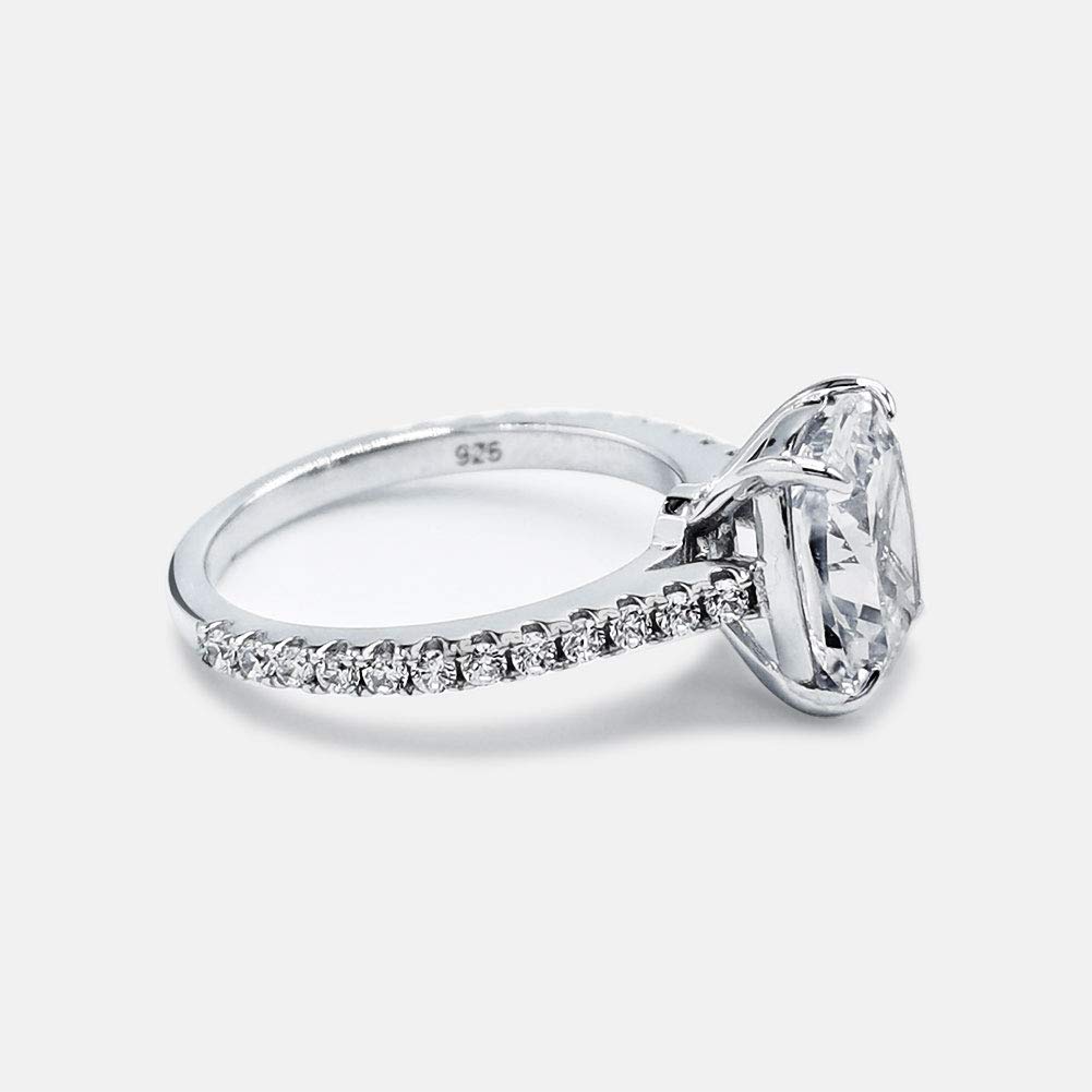 Bo.Dream 3ct Cushion Cut Cubic Zirconia Engagement Ring - Platinum Plated Sterling Silver Wedding Band for Women | Perfect for Proposals, Anniversaries & Bridal Jewelry