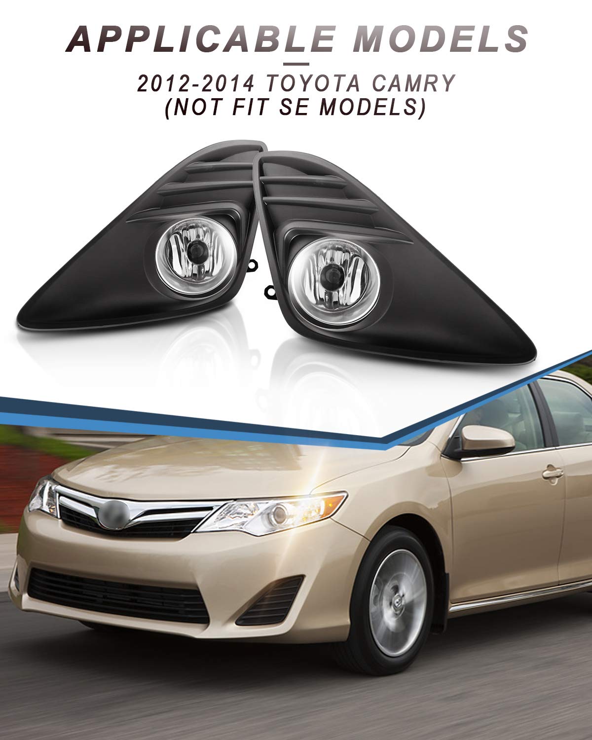 2012-2014 Toyota Camry Fog Lights (Excludes SE Models) - 2PCS OEM Replacement Fog Lamps for Improved Night Driving & Enhanced Visibility in Rainy Weather - AUTOWIKI