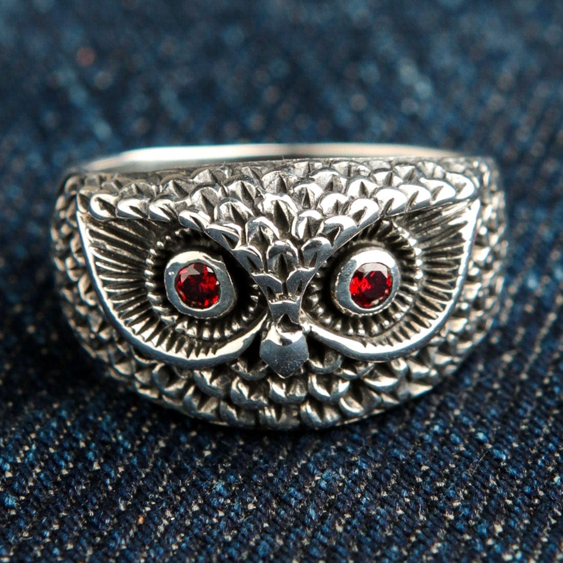 Red Garnet Owl Sterling Silver Band Ring for Women - Elegant Bohemian Jewelry for Everyday Wear, Gift Giving & Special Occasions