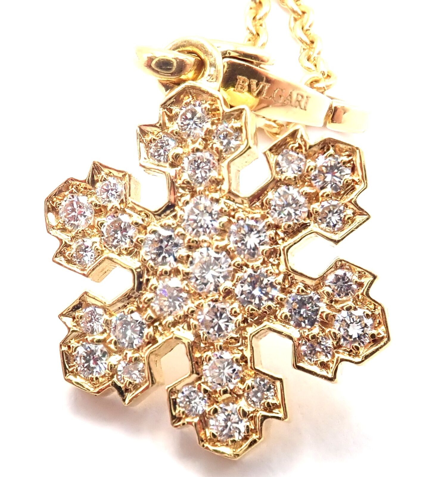 Bulgari Bvlgari Fiocco De Neve Snowflake 18k Gold Diamond Pendant Necklace - Luxury Italian Jewelry for Women, Perfect for Christmas Gifts & Special Occasions